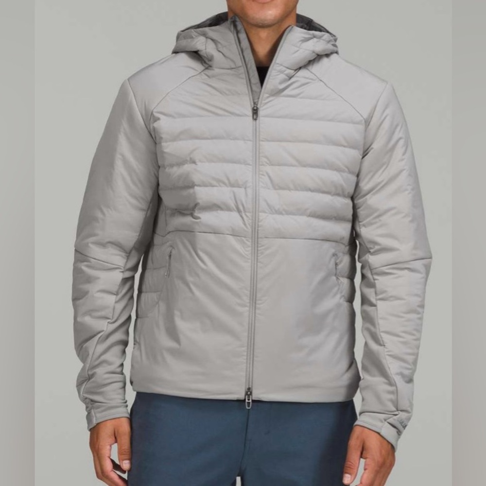 lululemon athletica Men's Light Gray Hooded Puffer Jacket